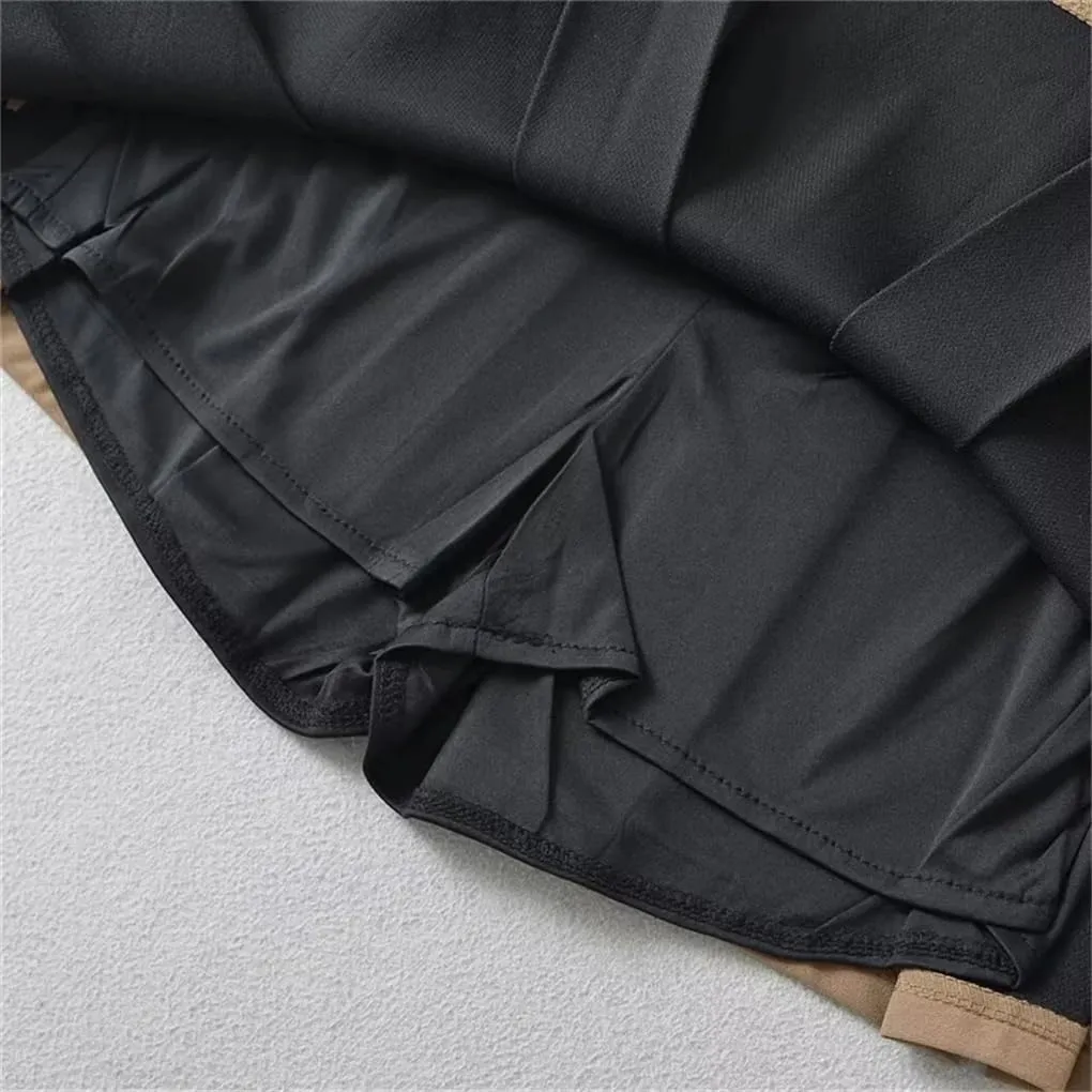 Womens Mini Skirt Bow Decoration Wide-Pleated Side Zipper High-Waisted A-Line Skirts