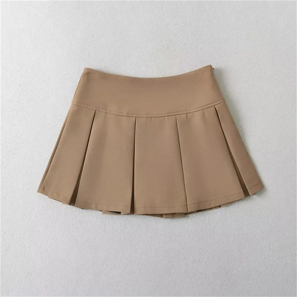 Womens Mini Skirt Bow Decoration Wide-Pleated Side Zipper High-Waisted A-Line Skirts