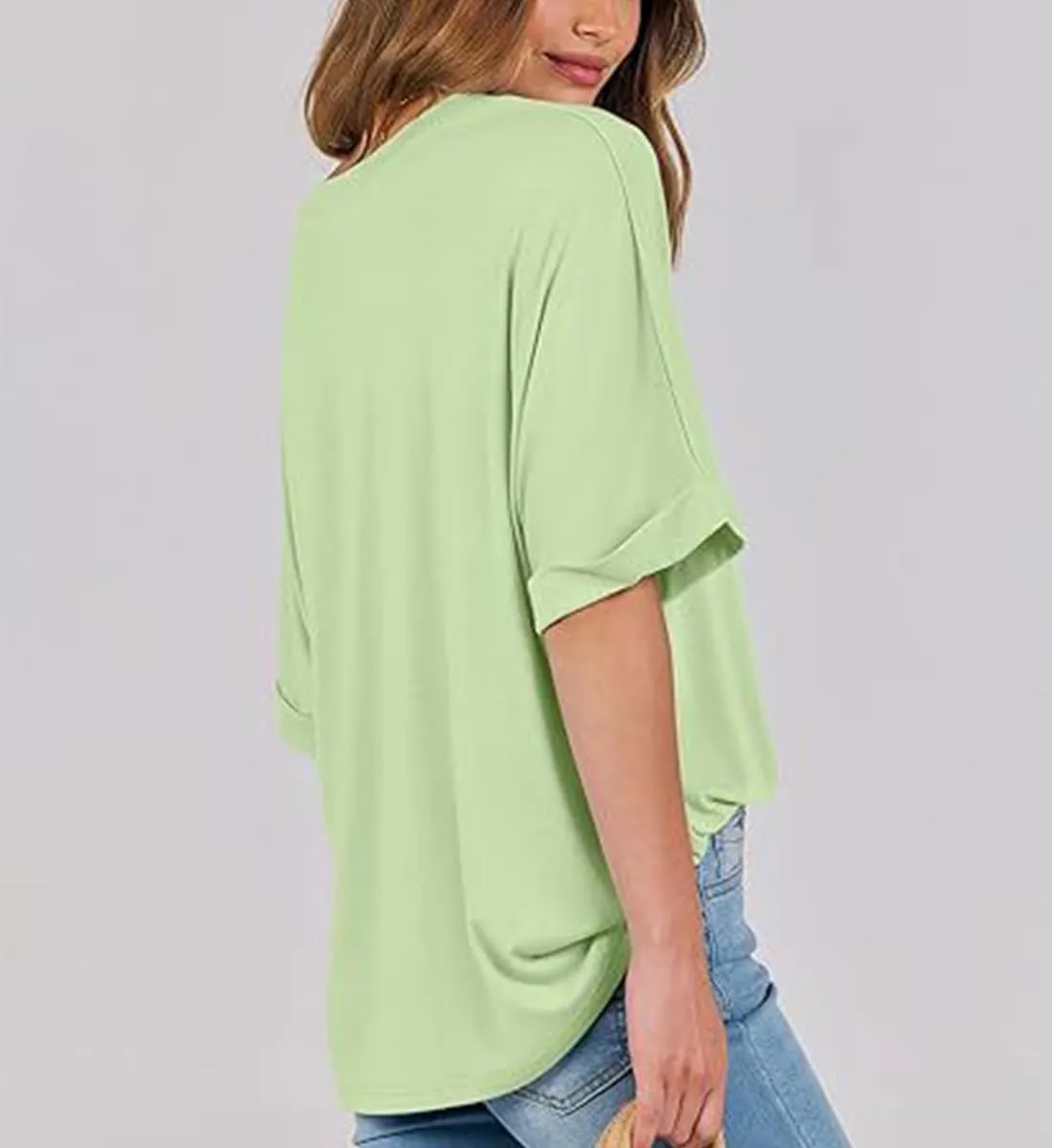 Women's Oversized Summer T Shirts Classic Solid Color Loose Short Sleeve Plus Size Cute Baggy Tees Tunic Blouses