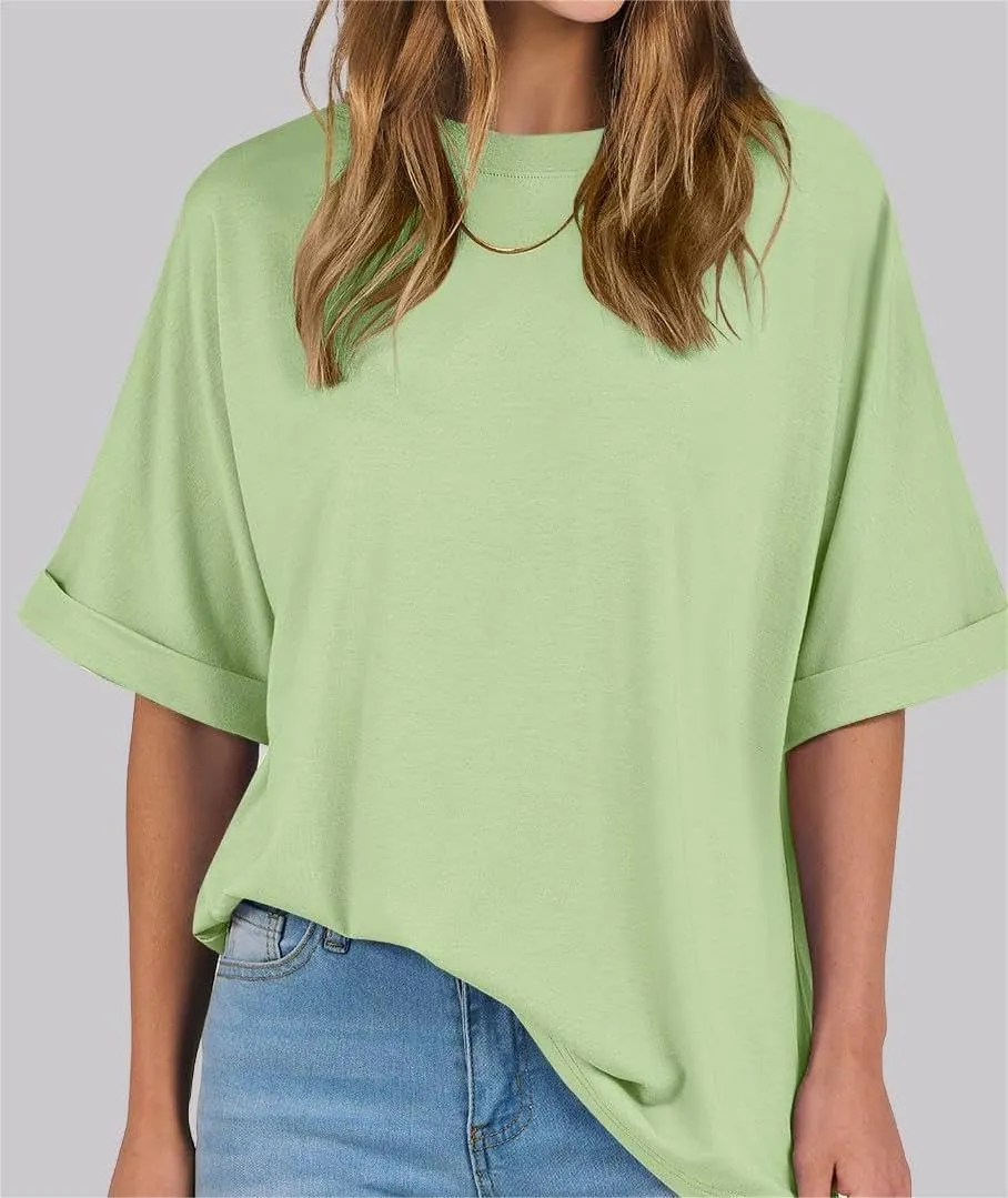 Women's Oversized Summer T Shirts Classic Solid Color Loose Short Sleeve Plus Size Cute Baggy Tees Tunic Blouses