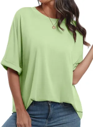 Women's Oversized Summer T Shirts Classic Solid Color Loose Short Sleeve Plus Size Cute Baggy Tees Tunic Blouses