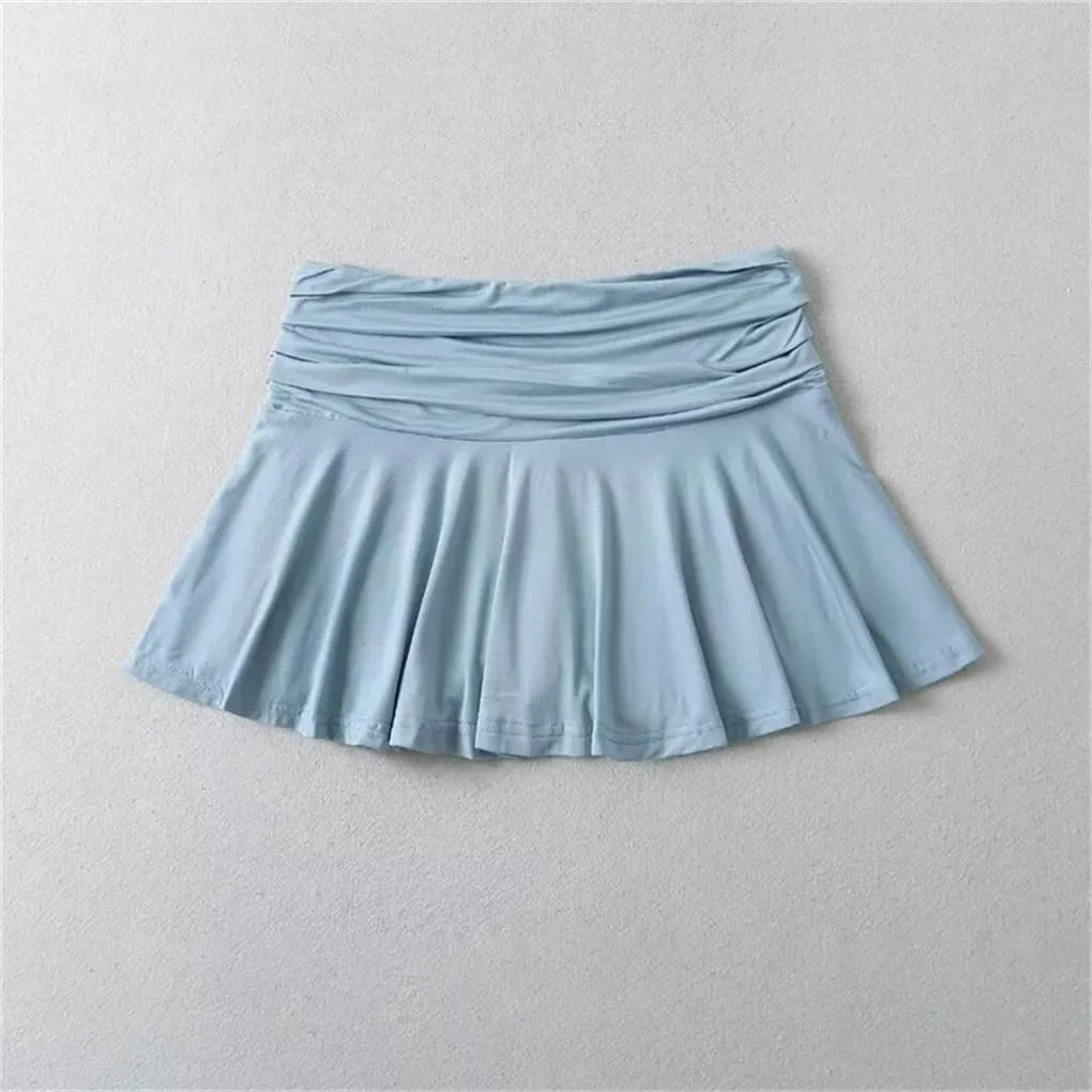 Women's Pleated Patchwork Mini Skirt Y2K Stretch High-Waisted A-Line Skirts