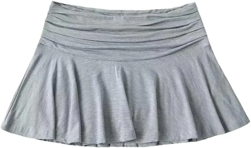 Women's Pleated Patchwork Mini Skirt Y2K Stretch High-Waisted A-Line Skirts