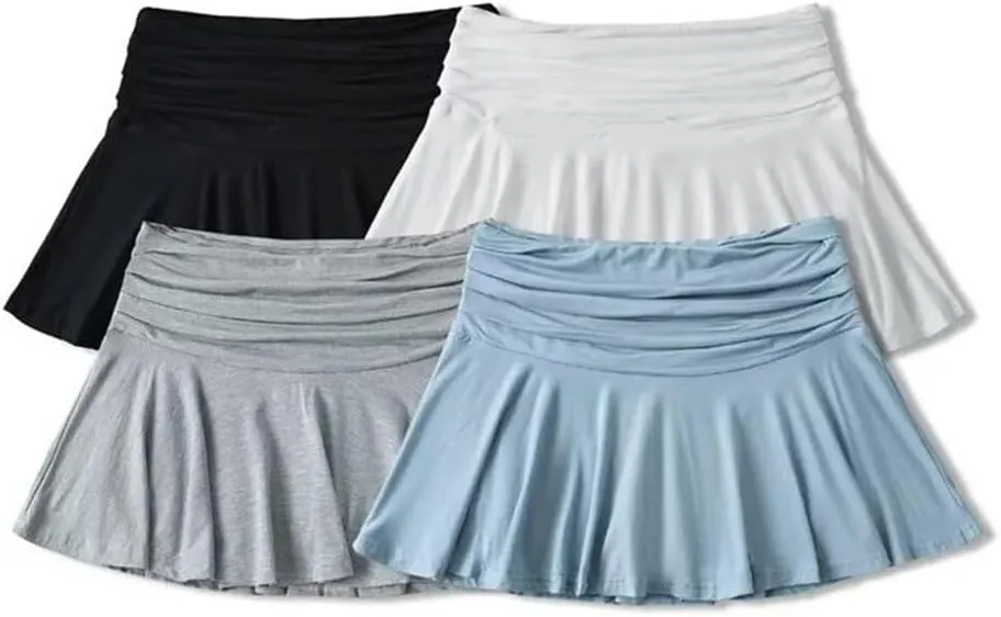 Women's Pleated Patchwork Mini Skirt Y2K Stretch High-Waisted A-Line Skirts
