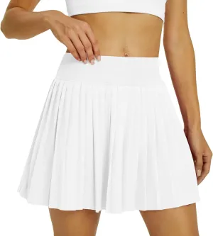 Womens Pleated Tennis Skirts High Waisted Skorts Golf Skirt Flowy Athletic Skort with Pocket Shorts White