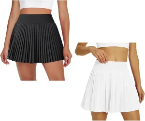 Womens Pleated Tennis Skirts with Pocket Shorts Black and White