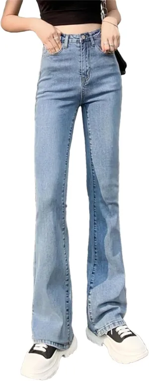 Women's Plus Size Flared Jeans - Stretch Denim & Vintage Wash for Leisure Style
