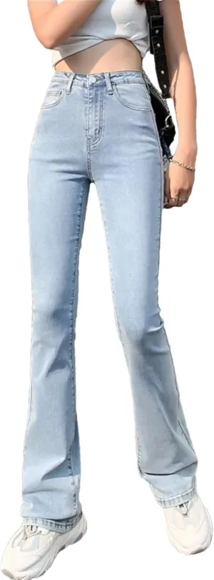 Women's Plus Size Flared Jeans - Stretch Denim & Vintage Wash for Leisure Style