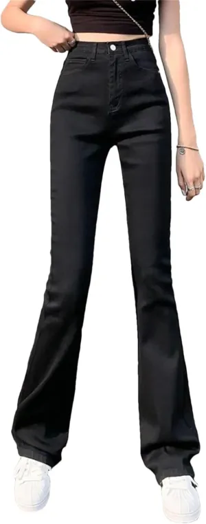 Women's Plus Size Flared Jeans - Stretch Denim & Vintage Wash for Leisure Style