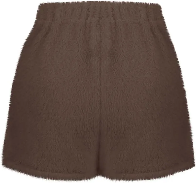 Women's Plush Shorts Drawstring High Waist Soft Fluffy Warm Pajama Short Pants Lounge Sleep Bottoms Sleepwear Pant