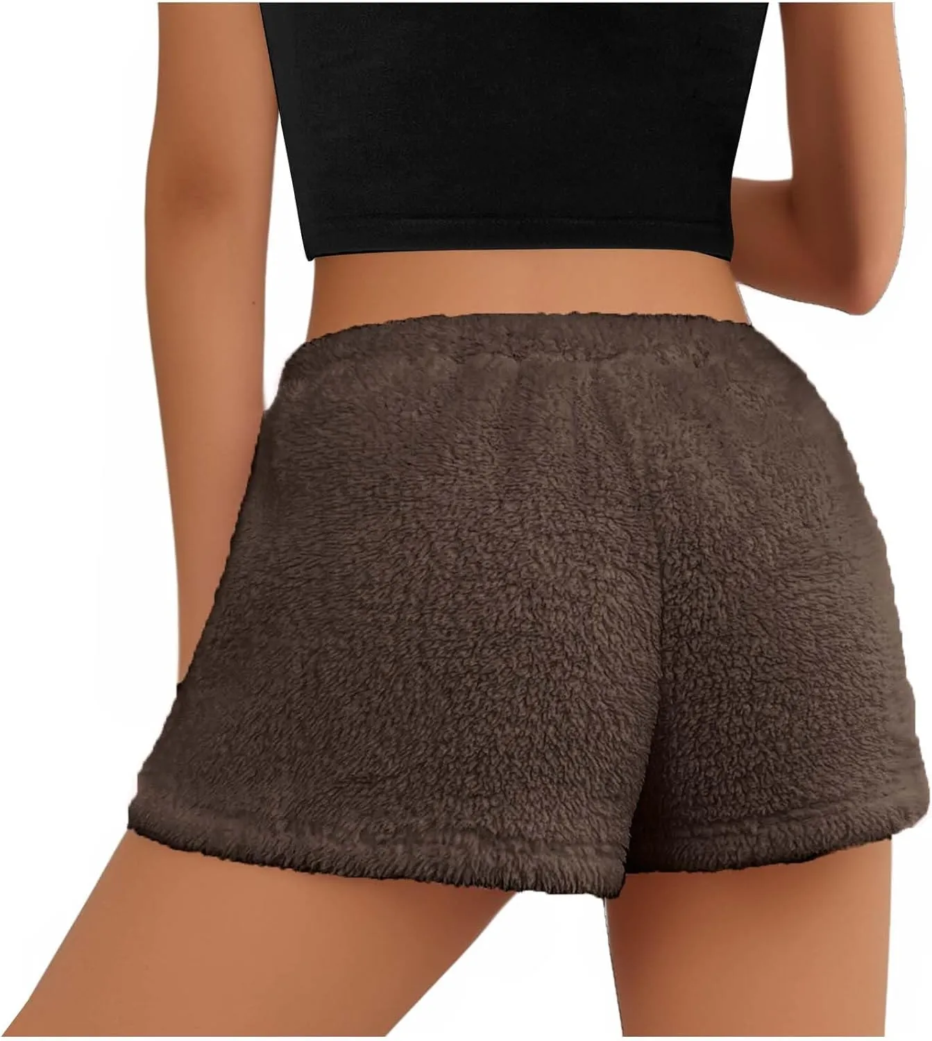 Women's Plush Shorts Drawstring High Waist Soft Fluffy Warm Pajama Short Pants Lounge Sleep Bottoms Sleepwear Pant