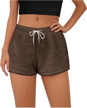 Women's Plush Shorts Drawstring High Waist Soft Fluffy Warm Pajama Short Pants Lounge Sleep Bottoms Sleepwear Pant