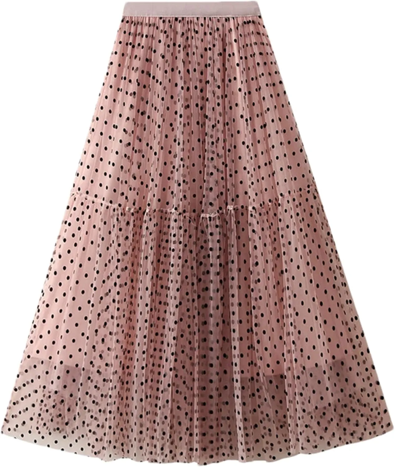 Women's Polka Dot Mesh A-Line Skirts High Waisted All Match Casual Long Skirt