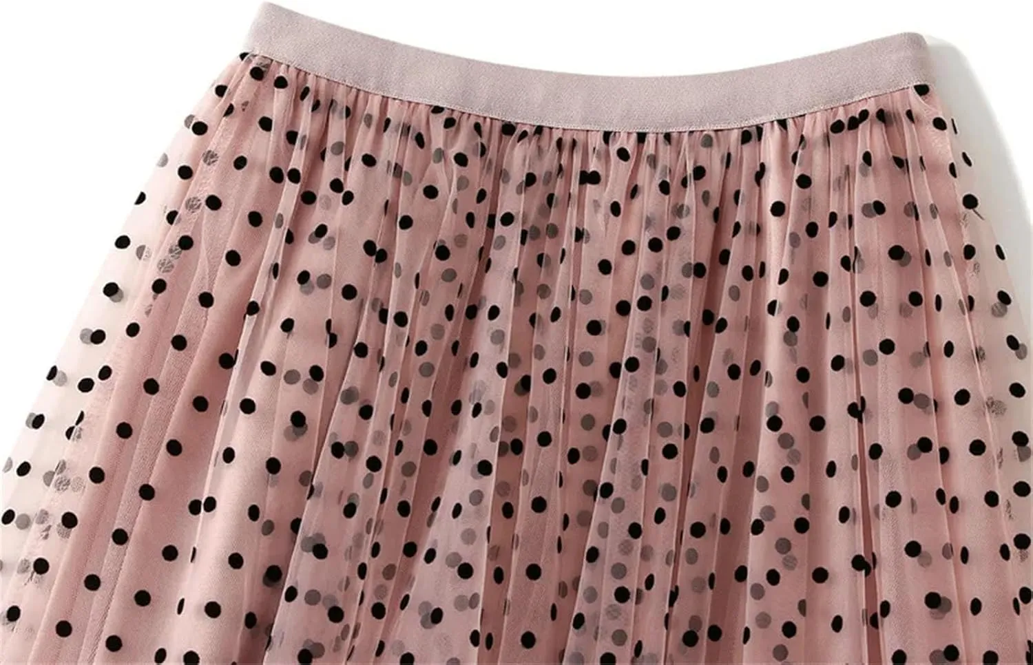 Women's Polka Dot Mesh A-Line Skirts High Waisted All Match Casual Long Skirt