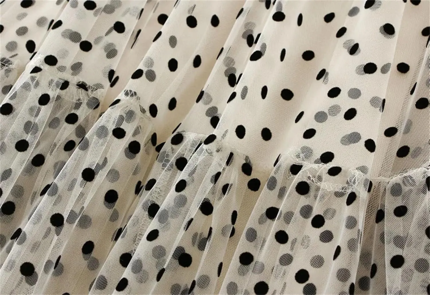 Women's Polka Dot Mesh A-Line Skirts High Waisted All Match Casual Long Skirt