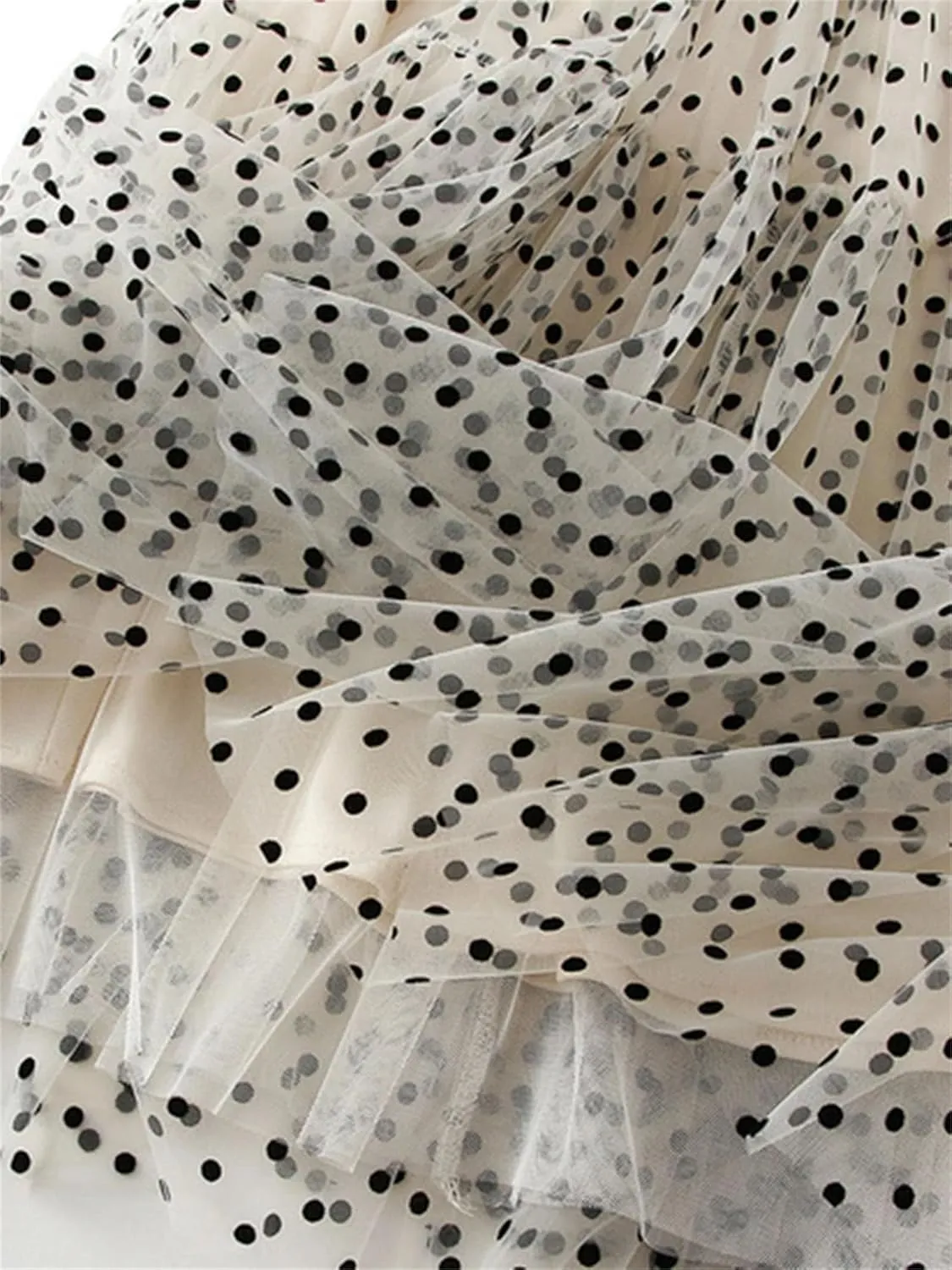 Women's Polka Dot Mesh A-Line Skirts High Waisted All Match Casual Long Skirt