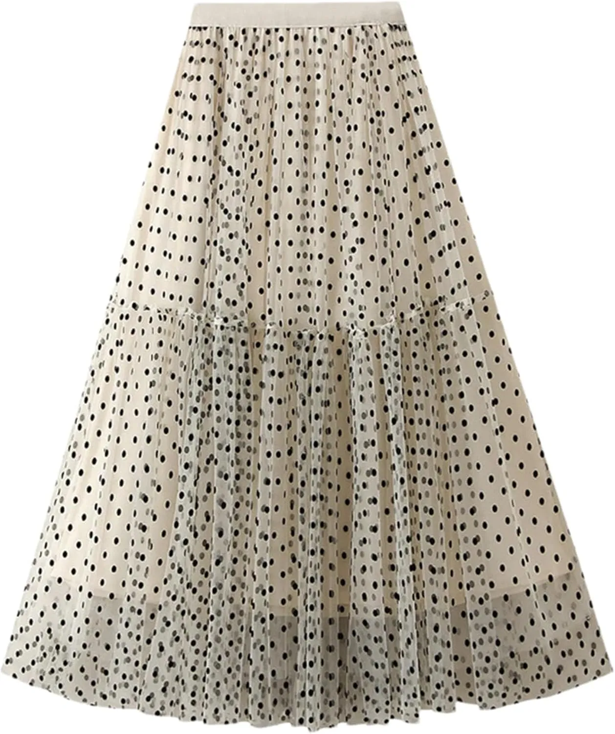 Women's Polka Dot Mesh A-Line Skirts High Waisted All Match Casual Long Skirt