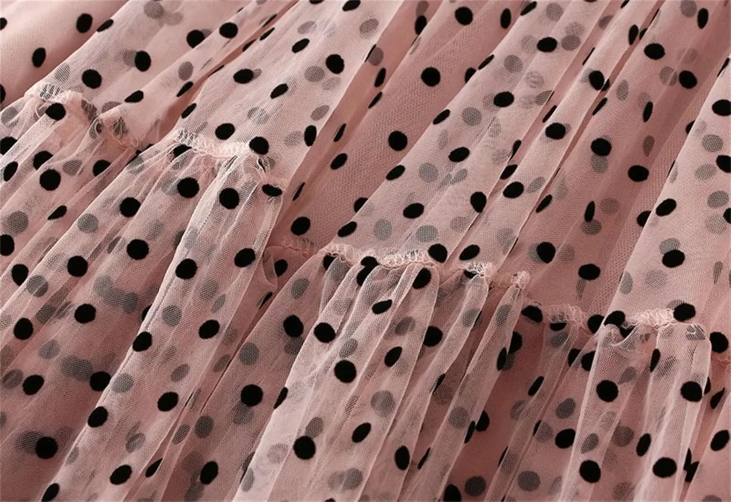 Women's Polka Dot Mesh A-Line Skirts High Waisted All Match Casual Long Skirt