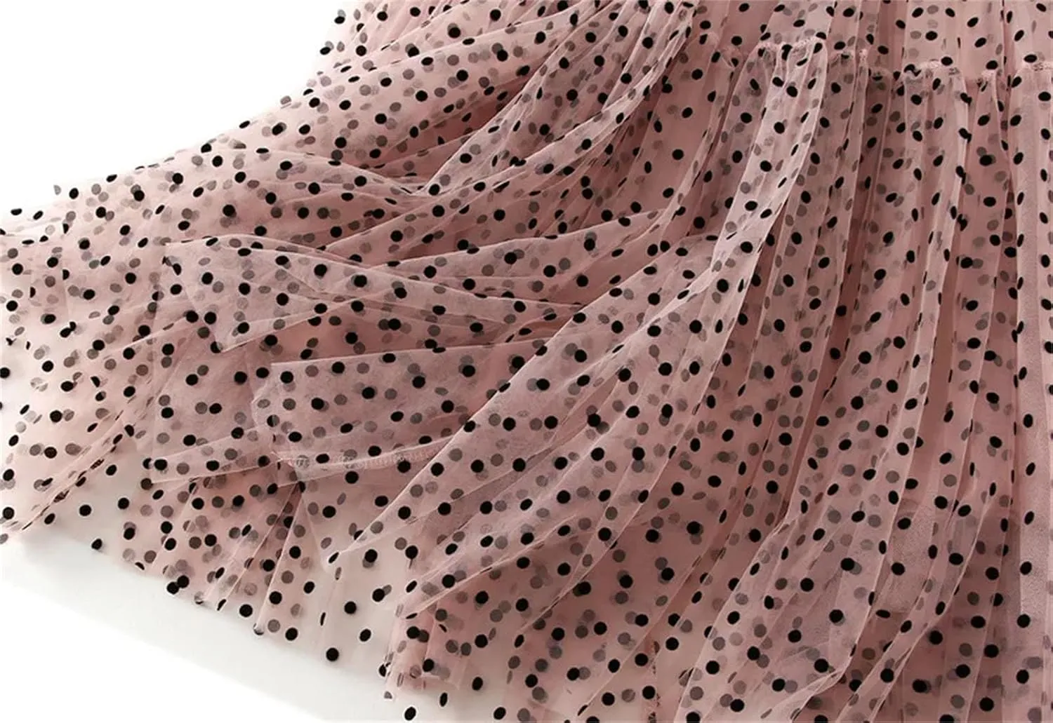 Women's Polka Dot Mesh A-Line Skirts High Waisted All Match Casual Long Skirt