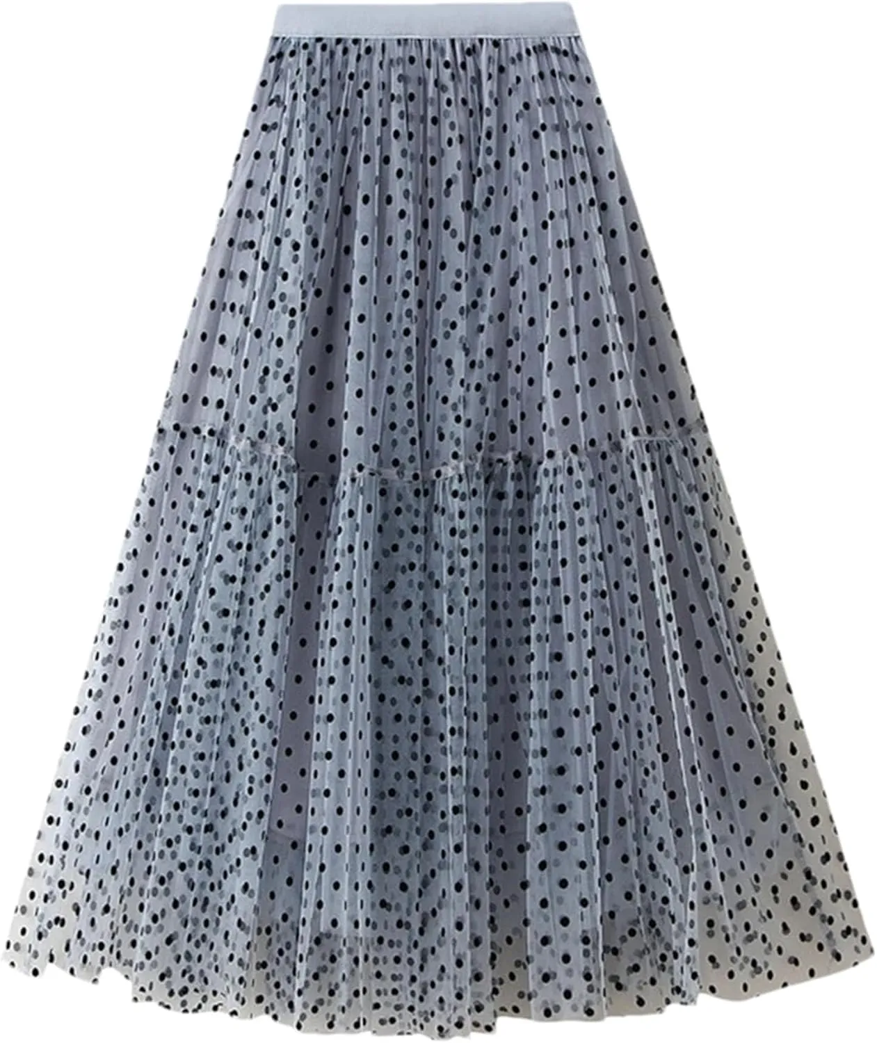 Women's Polka Dot Mesh A-Line Skirts High Waisted All Match Casual Long Skirt