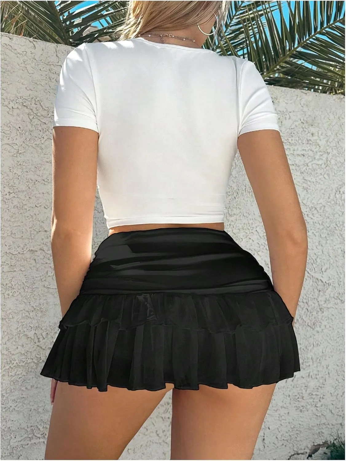 Women's Ruffle Ruched Skirts Tiered Layer Elastic Streetwear Mini Skirt Y2K Coquette Low Waist Flared Short Skirts