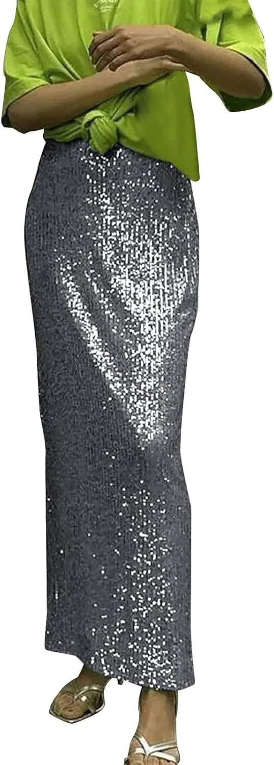 Women's Sequin Midi Skirt Sparkly Glitter Casual Half Body Skirt Sparkly A Line Swing Midi Skirt Red Sparkly Skirt