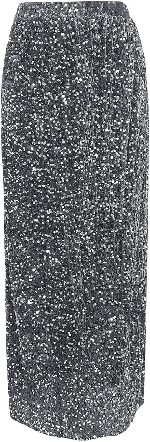 Women's Sequin Midi Skirt Sparkly Glitter Casual Half Body Skirt Sparkly A Line Swing Midi Skirt Red Sparkly Skirt