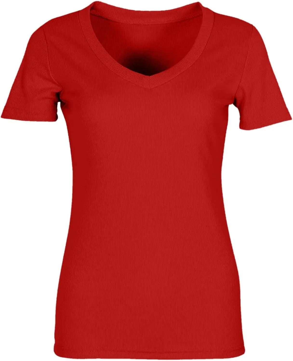 Women's Short Sleeve Cotton T-Shirts V Neck Ribbed Slim Fit Tops Ladies' Casual Summer Basic Tee 2025 Summer