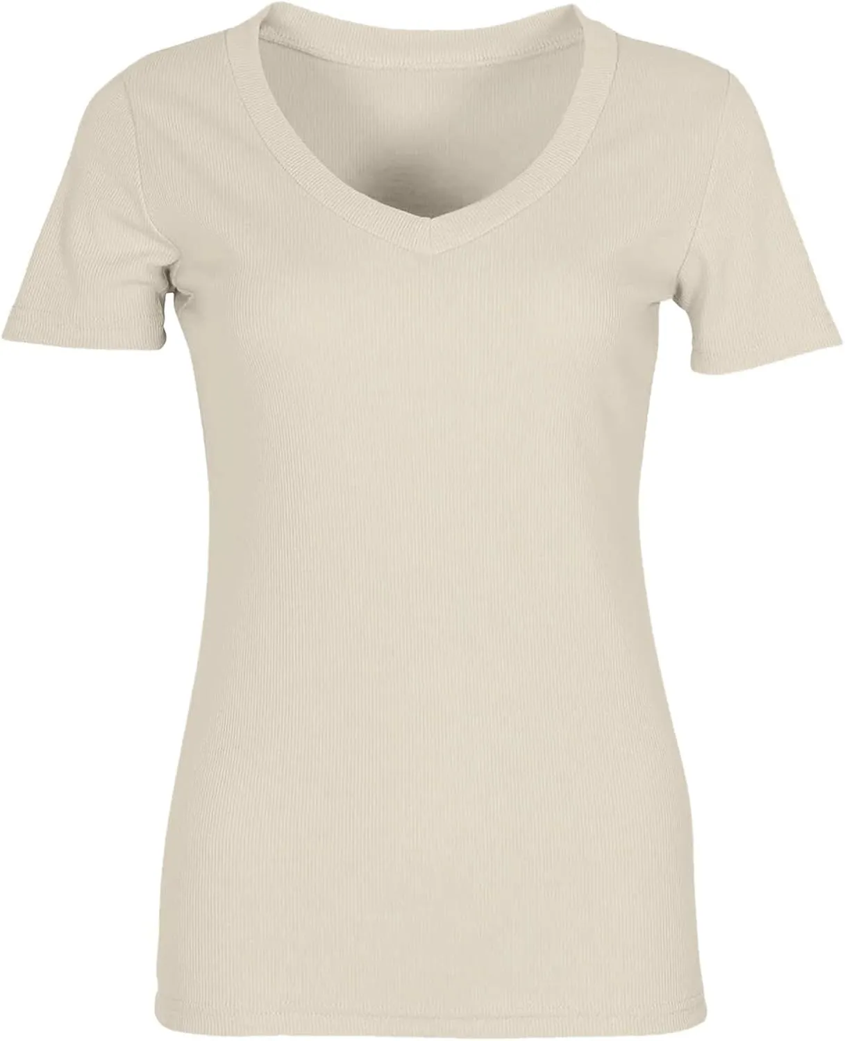 Women's Short Sleeve Cotton T-Shirts V Neck Ribbed Slim Fit Tops Ladies' Casual Summer Basic Tee 2025 Summer