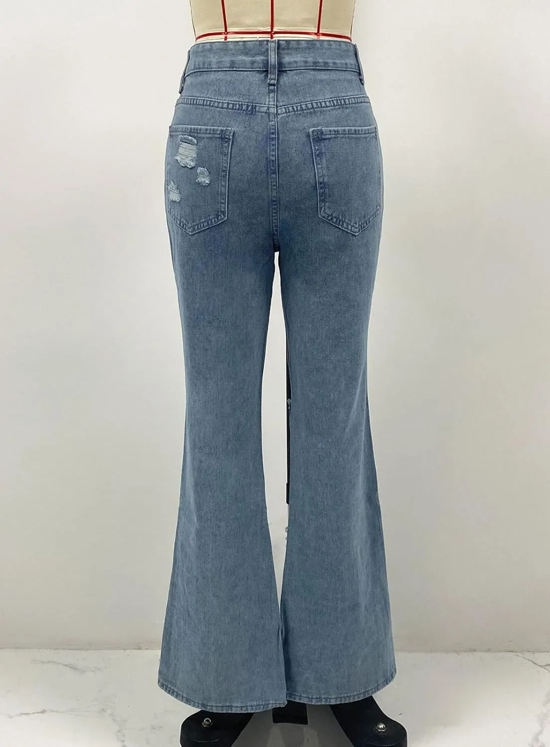 Womens Skinny Ripped Jeans Stretch Destroyed Flared Jeans Cutout Distressed Slim Denim Pants