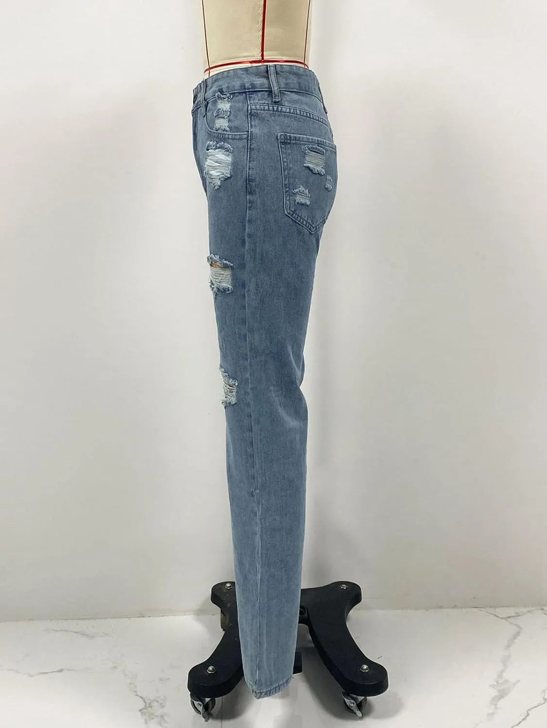 Womens Skinny Ripped Jeans Stretch Destroyed Flared Jeans Cutout Distressed Slim Denim Pants