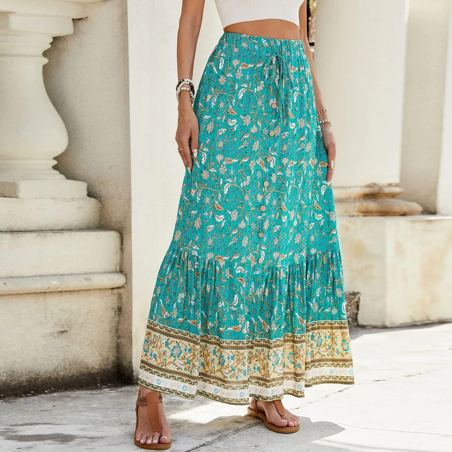 Womens Skirts, Flowy Maxi Skirts for Women 2025 Trendy Beach Vacation Bohemian Long Boho Skirt Spring Summer