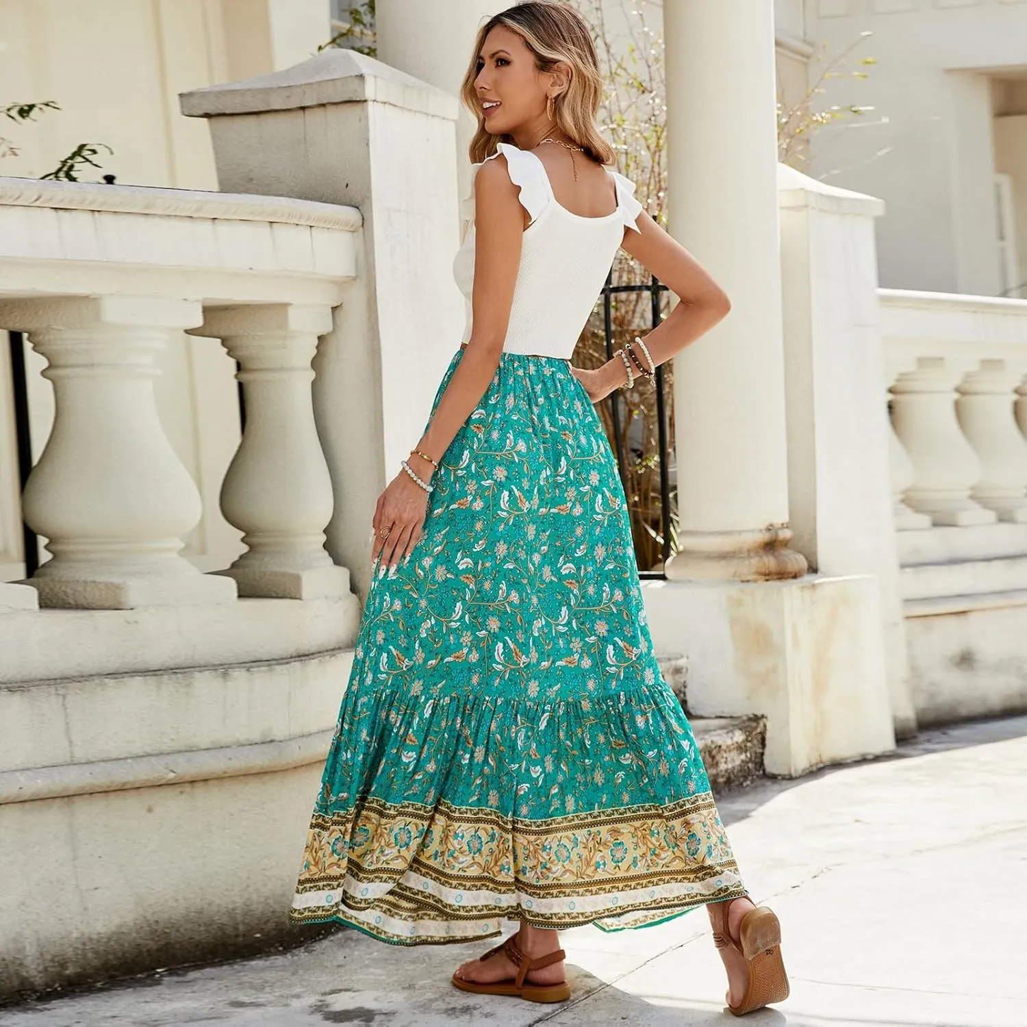 Womens Skirts, Flowy Maxi Skirts for Women 2025 Trendy Beach Vacation Bohemian Long Boho Skirt Spring Summer