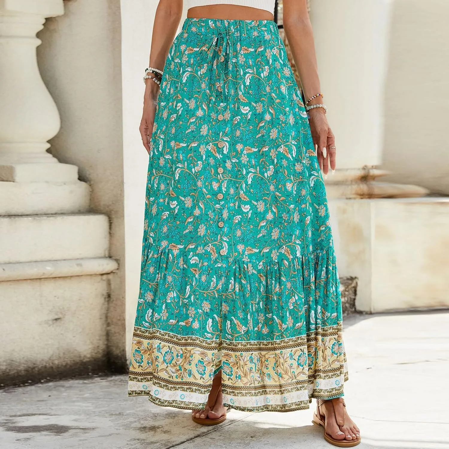 Womens Skirts, Flowy Maxi Skirts for Women 2025 Trendy Beach Vacation Bohemian Long Boho Skirt Spring Summer