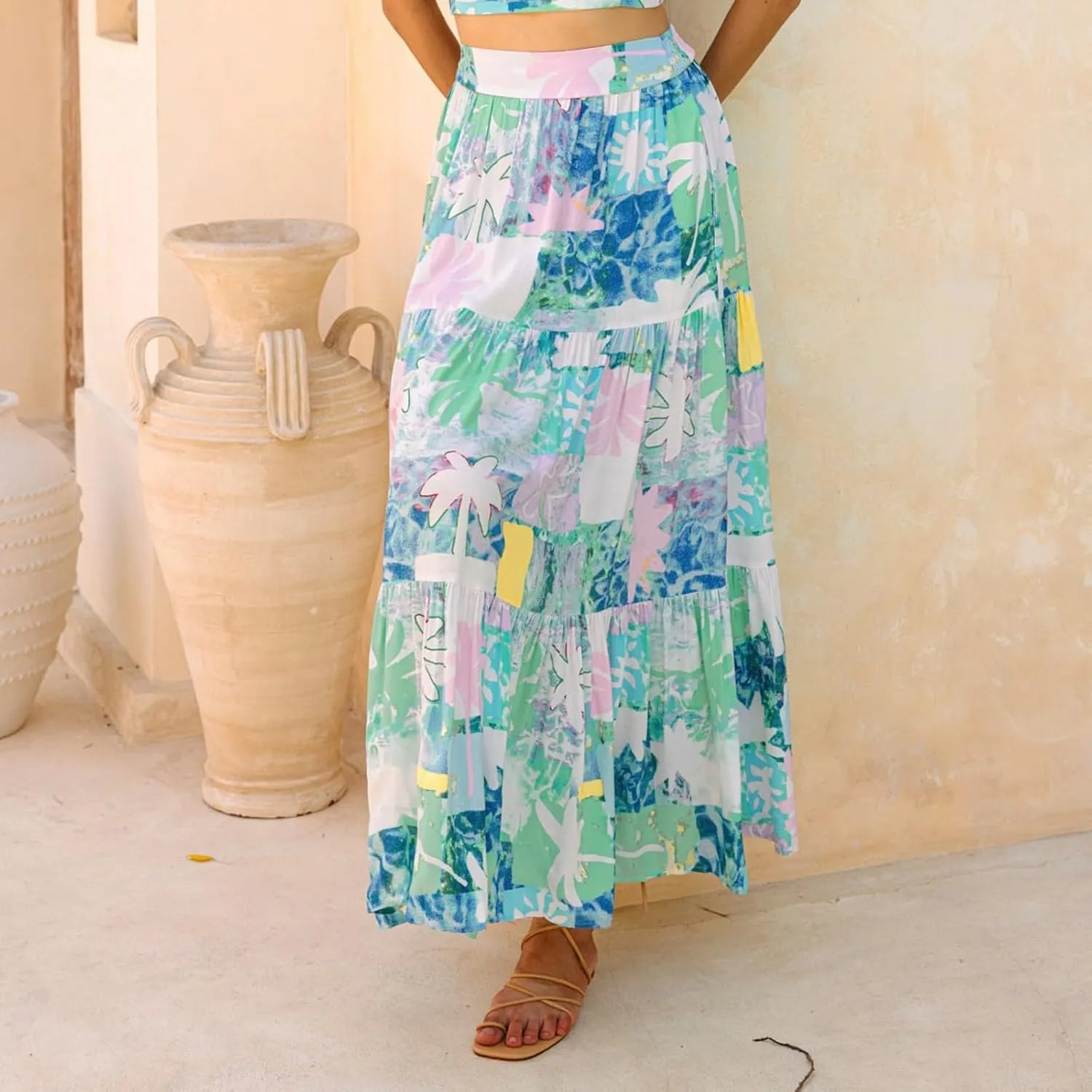 Womens Skirts, Flowy Maxi Skirts for Women 2025 Trendy Beach Vacation Bohemian Long Boho Skirt Spring Summer