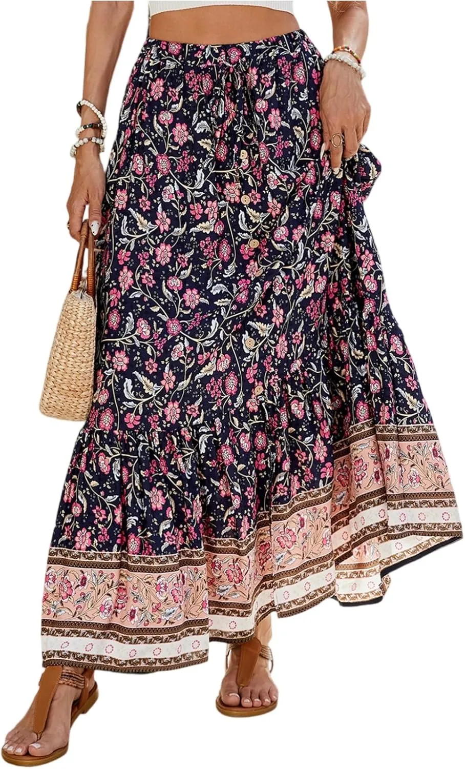 Womens Skirts, Flowy Maxi Skirts for Women 2025 Trendy Beach Vacation Bohemian Long Boho Skirt Spring Summer