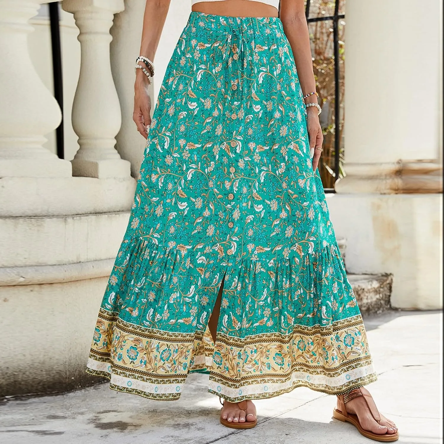 Womens Skirts, Flowy Maxi Skirts for Women 2025 Trendy Beach Vacation Bohemian Long Boho Skirt Spring Summer