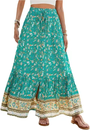 Womens Skirts, Flowy Maxi Skirts for Women 2025 Trendy Beach Vacation Bohemian Long Boho Skirt Spring Summer