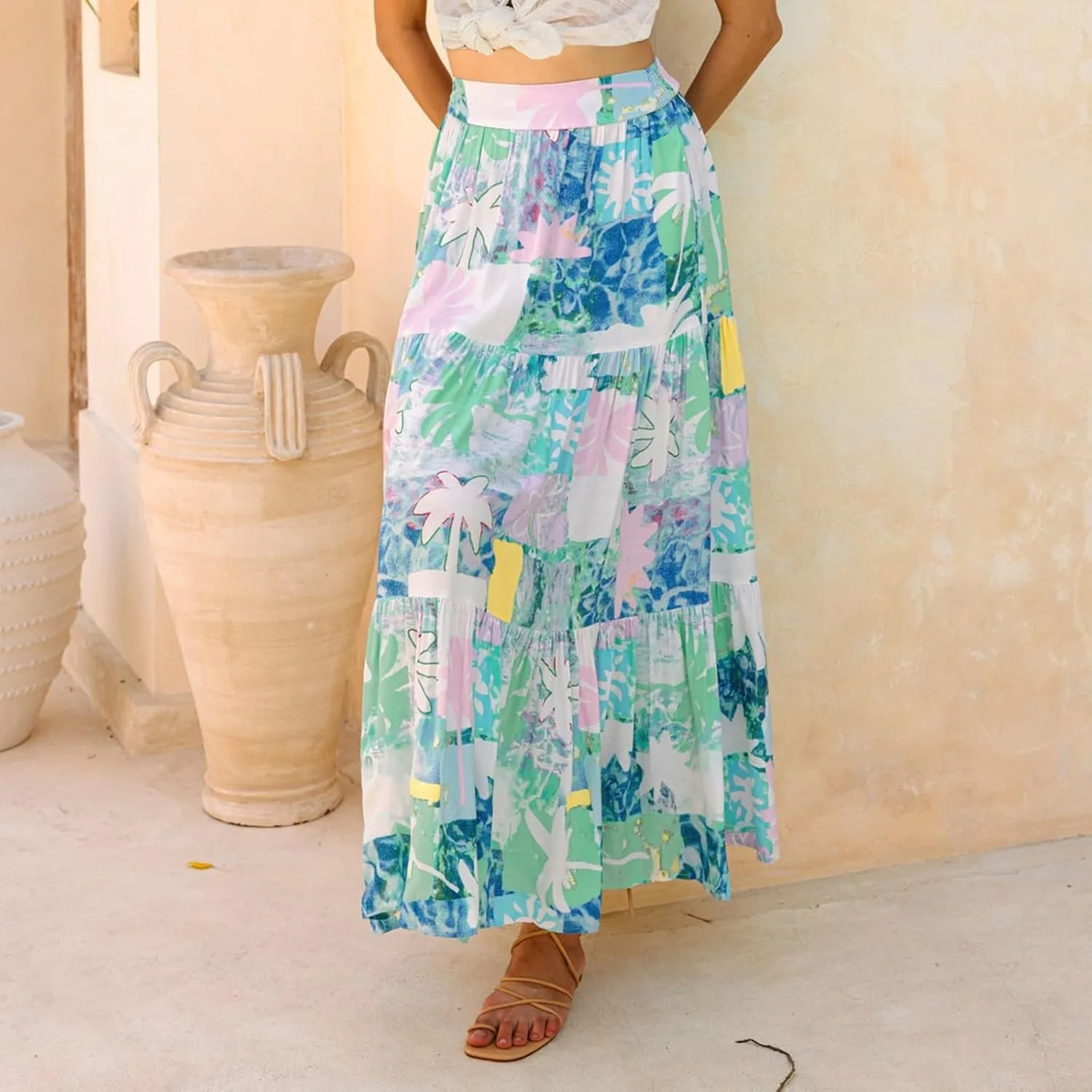 Womens Skirts, Flowy Maxi Skirts for Women 2025 Trendy Beach Vacation Bohemian Long Boho Skirt Spring Summer