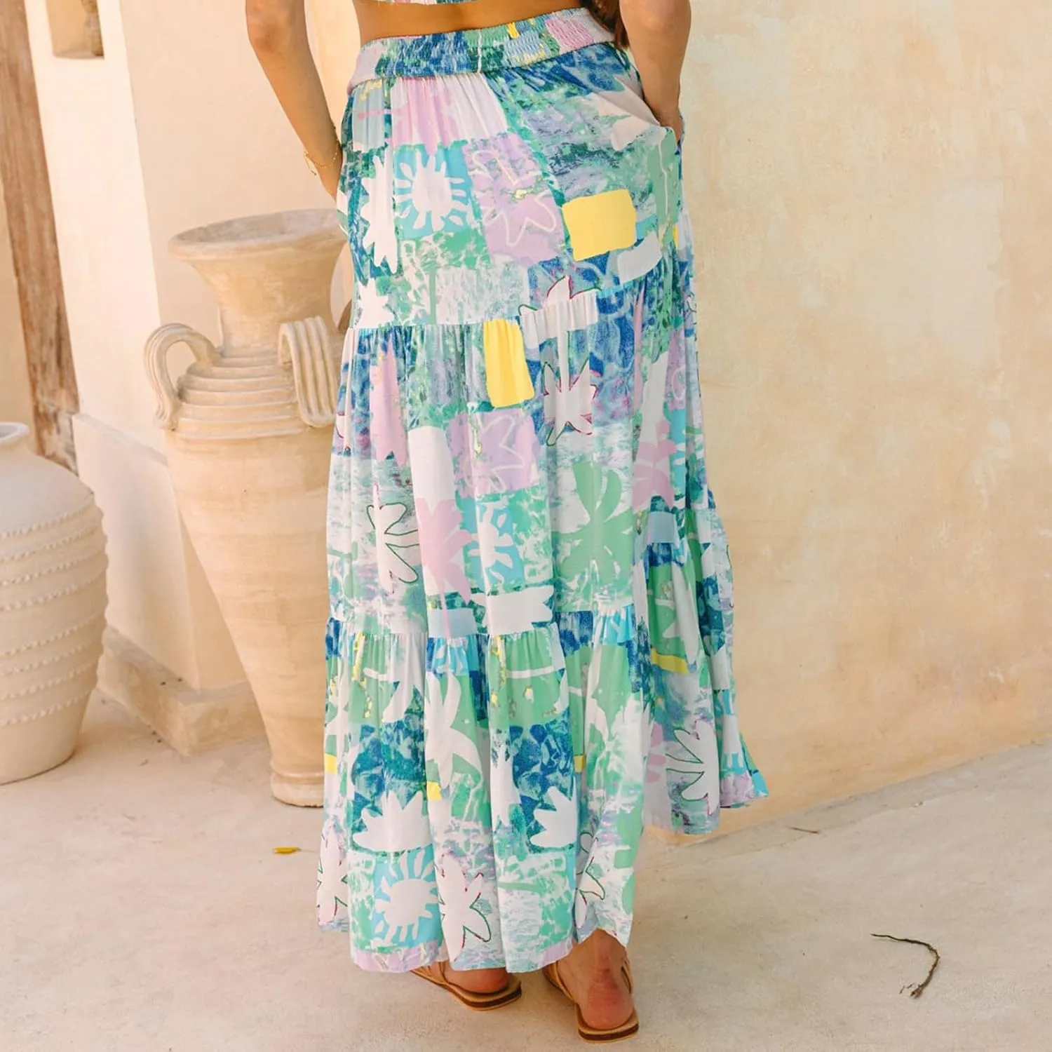 Womens Skirts, Flowy Maxi Skirts for Women 2025 Trendy Beach Vacation Bohemian Long Boho Skirt Spring Summer