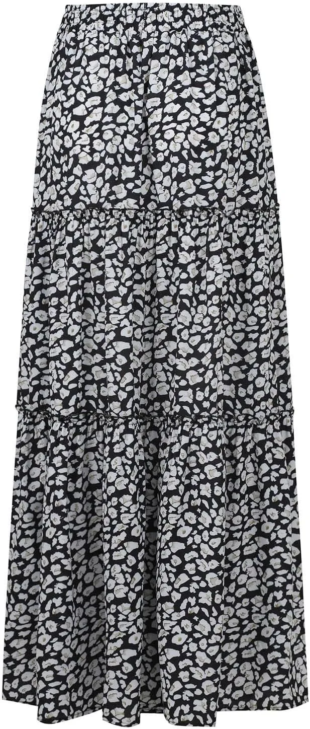 Womens Skirts,Boho Flowy Maxi Skirts for Women Trendy 2025 Summer Vacation Elastic High Waist Drawstring Ruffle Hem