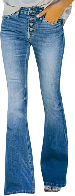 Women's Slimming Flared Jeans Stretch Buttons Comfortable High Waisted Straight Fit Denim 2024 Casual Skinny Jeans