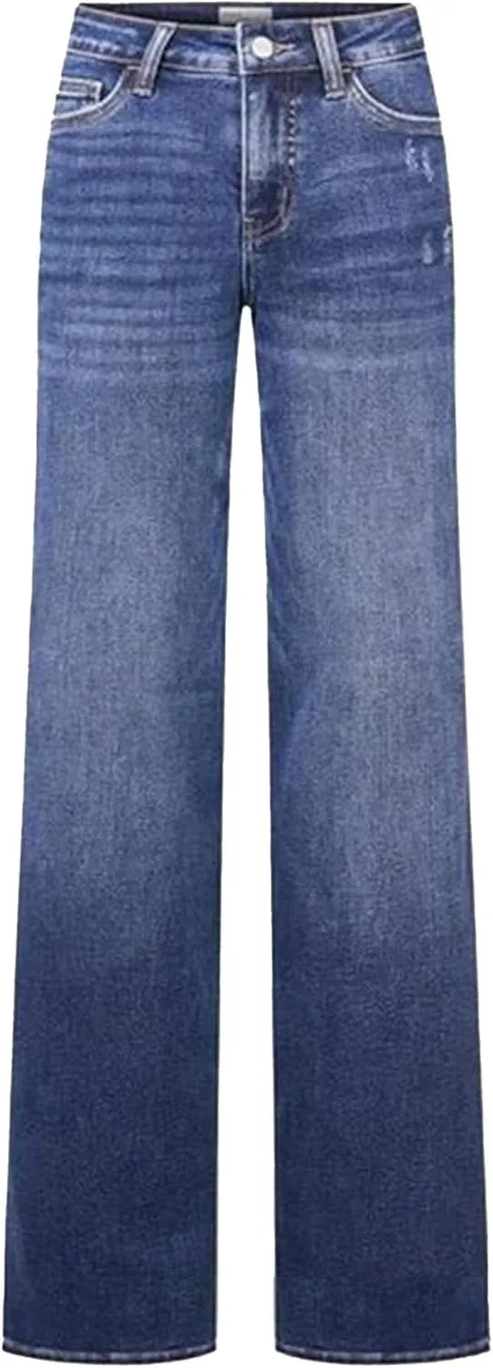 Women's Straight Stretch Wide Leg Pants Business Casual High Waist Jeans Slim Fit Fashion Retro Loose Solid Color