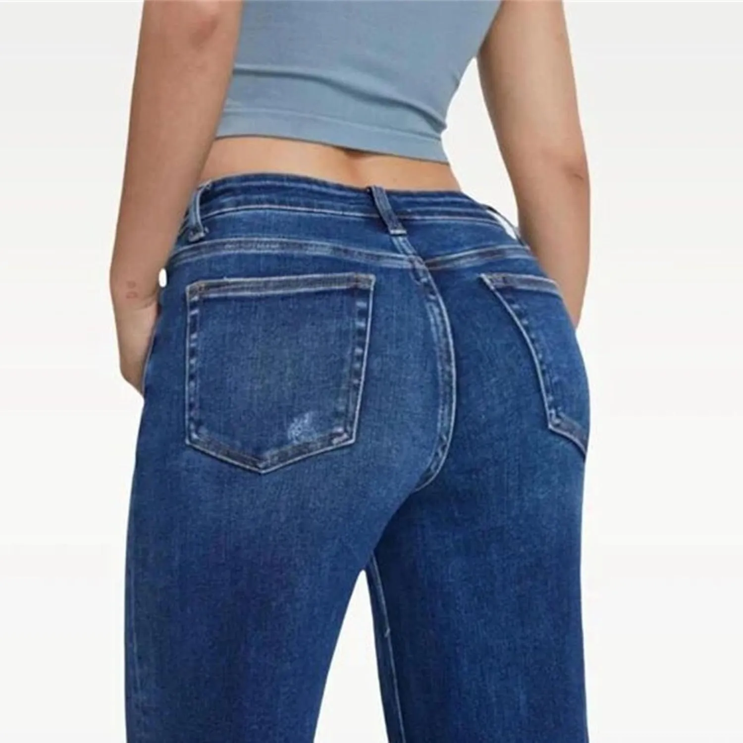 Women's Straight Stretch Wide Leg Pants Business Casual High Waist Jeans Slim Fit Fashion Retro Loose Solid Color