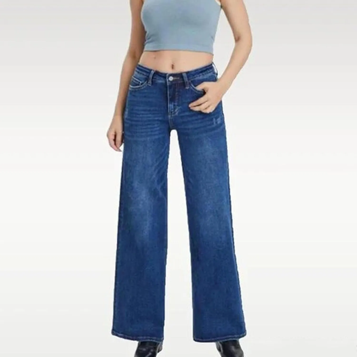 Women's Straight Stretch Wide Leg Pants Business Casual High Waist Jeans Slim Fit Fashion Retro Loose Solid Color