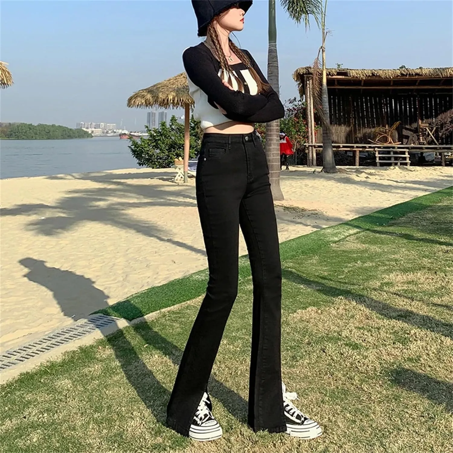 Women's Stretch Flared Jeans - Multicolor Design & Plus Size Fit for Trendy Look
