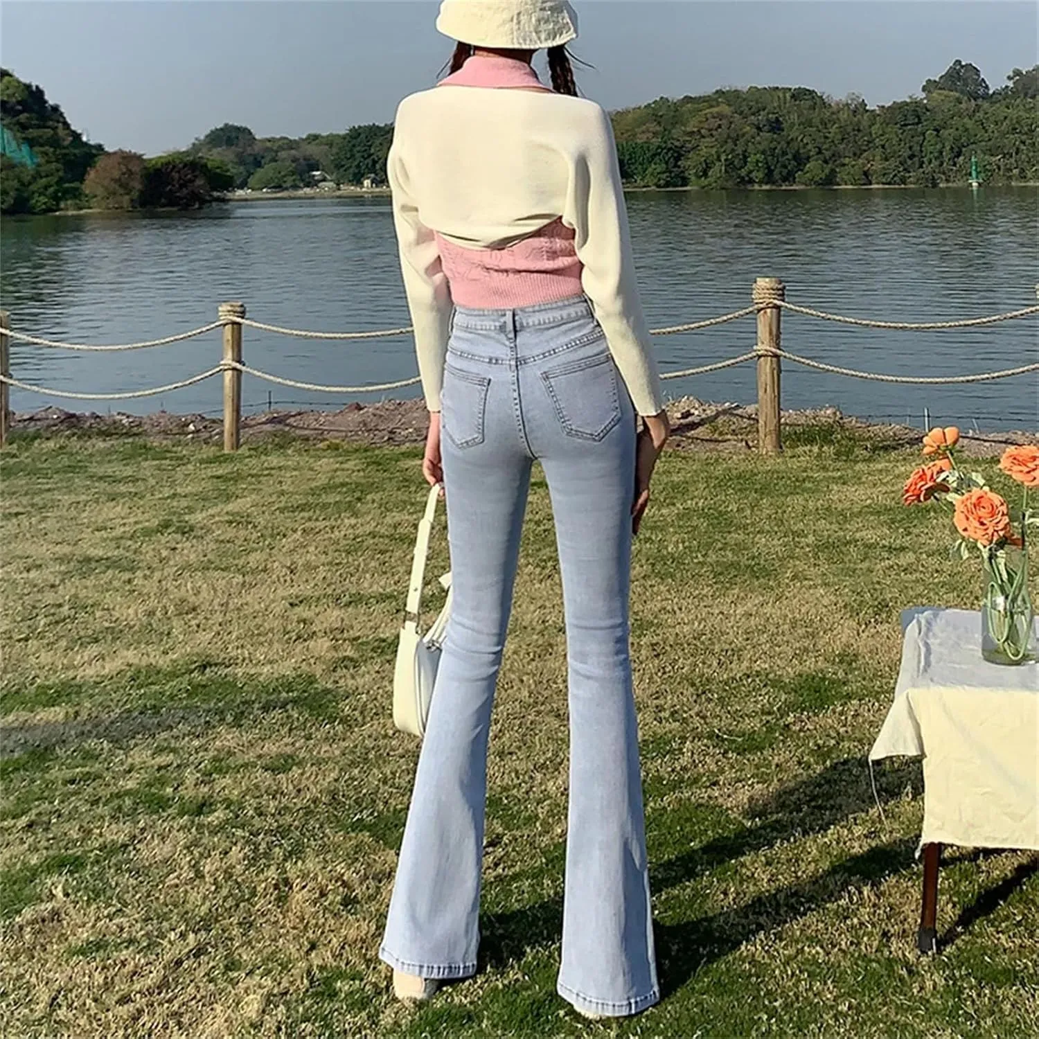 Women's Stretch Flared Jeans - Multicolor Design & Plus Size Fit for Trendy Look