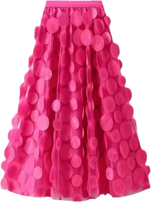 Womens Summer Mesh A-Line Skirts Solid Color Elastic Waist Party Midi Skirt Skirt