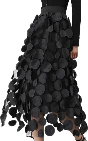 Womens Summer Mesh A-Line Skirts Solid Color Elastic Waist Party Midi Skirt Skirt