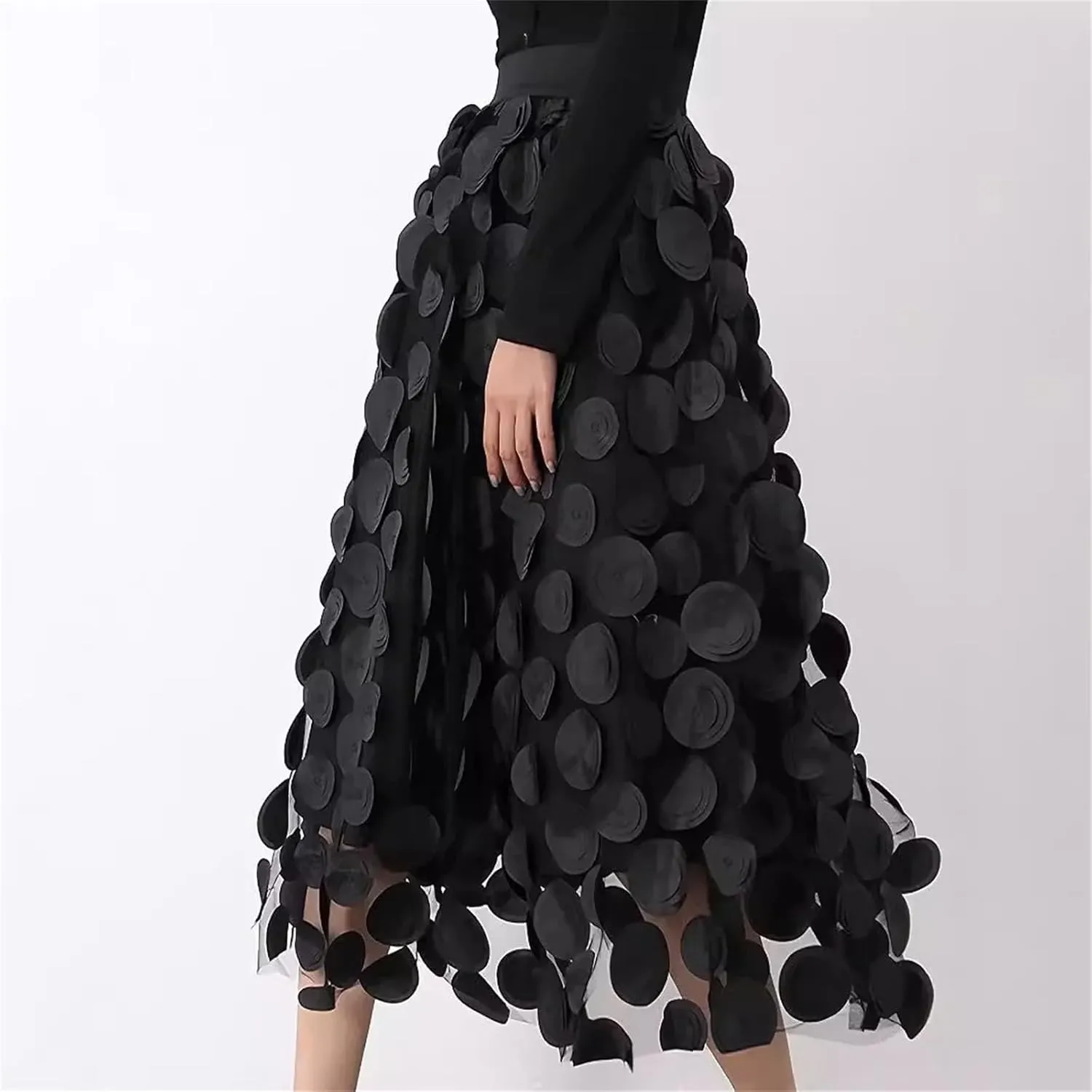 Womens Summer Mesh A-Line Skirts Solid Color Elastic Waist Party Midi Skirt Skirt